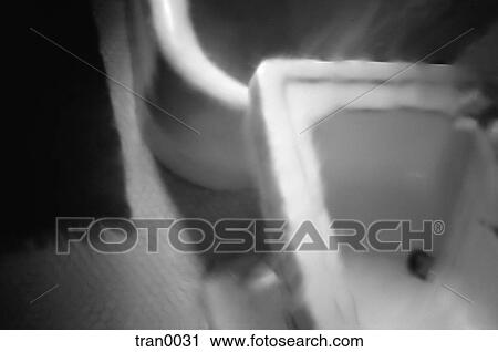 Stock Image - bathe, bathing, bathroom, bathtub, black&white, blur, blurred. Fotosearch