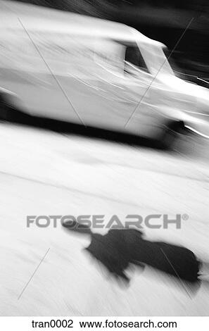 Stock Image - blurs, auto, blurred image, blur, black&white photo, car, action. Fotosearch