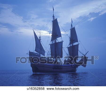 1620 Mayflower II replica Pilgrims Sail to New World View Large Photo Image Stock Photo - 1620 Mayflower II replica Pilgrims Sail to New World. Fotosearch