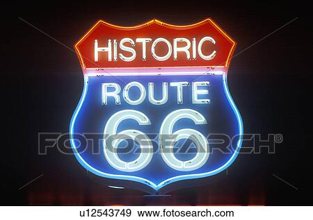 A neon sign that reads “Historic Route 66” View Large Photo Image Stock Photo - A neon sign that reads “Historic Route 66”. Fotosearch