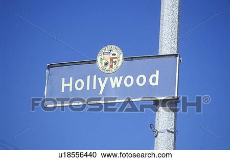 Stock Image - A sign for Hollywood, California. Fotosearch