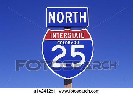 Stock Image - A sign for the 25 north in Colorado. Fotosearch
