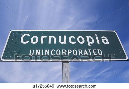 Stock Photo - A sign that reads Cornucopia Unincorporated. Fotosearch