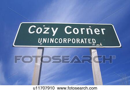 A sign that reads “Cozy Corner Unincorporated” View Large Photo Image Stock Image - A sign that reads “Cozy Corner Unincorporated”. Fotosearch