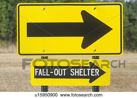 Stock Image - A sign that reads “Fall out Shelter”. Fotosearch