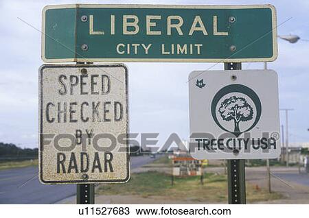 Stock Image - A sign that reads “Liberal City Limit”. Fotosearch