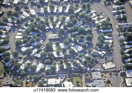 Stock Image - Aerial view of desert suburban homes in Tucson, Arizona. Fotosearch