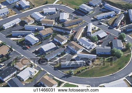 Stock Image - Aerial view of housing development, Pullman, WA. Fotosearch