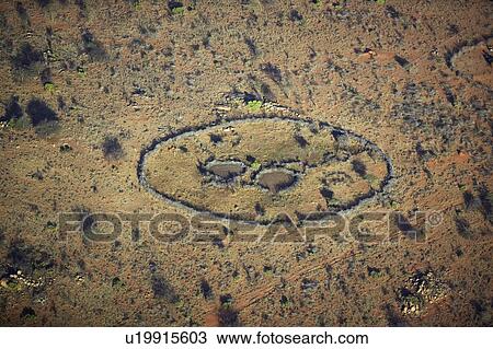 Stock Image - Aerial view of Masai village. Fotosearch
