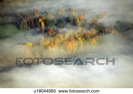 Aerial view of Morning fog and sunrise in autumn View Large Photo Image Stock Photography - Aerial view of Morning fog and sunrise in autumn. Fotosearch