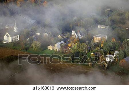 Stock Image - Aerial view of Waitsfield, VT. Fotosearch