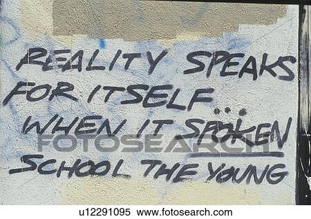 Stock Photography - Artist's statement on a painted wall. Fotosearch