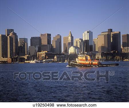 Stock Photo - Boston Massachusetts skyline and waterfront view in the morning. Fotosearch