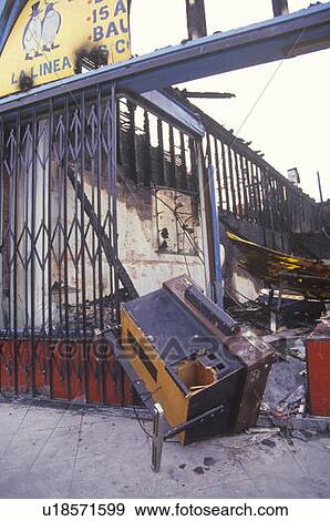 Stock Photo - Business destruction at 1992 riots, South Central Los Angeles, California. Fotosearch