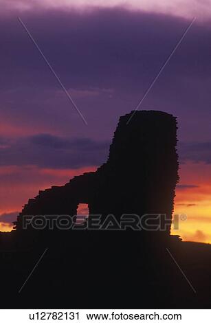 Stock Image - Chaco Canyon Indian ruins at sunset, northwestern NM. Fotosearch