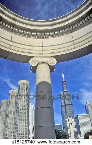 Stock Image - Chicago Architectural Detail with Sears Tower in Background, Chicago, Illinois. Fotosearch