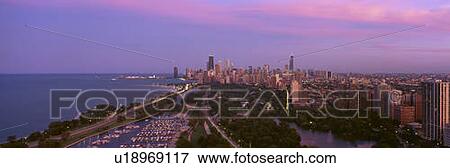 Stock Photo - Chicago, Diversey Harbor Lincoln Park, Lake Michigan, at Dusk, Illinois. Fotosearch