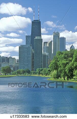 Chicago Skyline Seen from Lincoln Park View Large Photo Image Stock Image - Chicago Skyline Seen from Lincoln Park. Fotosearch