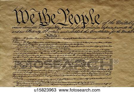 Stock Image - Close-up of the United States Constitution. Fotosearch