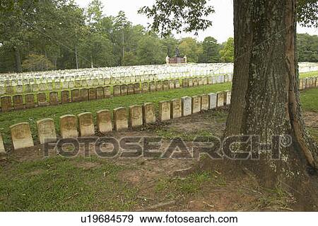 Stock Photo - Confederate Civil War prison and cemetery tombstones. Fotosearch