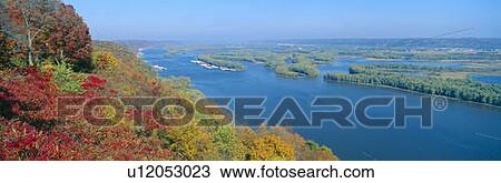 Stock Image - Confluence of Mississippi and Wisconsin Rivers, Iowa. Fotosearch