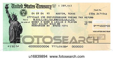 Picture - Copy of a fictitious United States Treasury refund check. Fotosearch