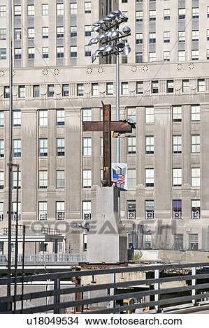 Picture - Cross at World Trade Towers Memorial Site for September 11, 2001, New York City, NY. Fotosearch