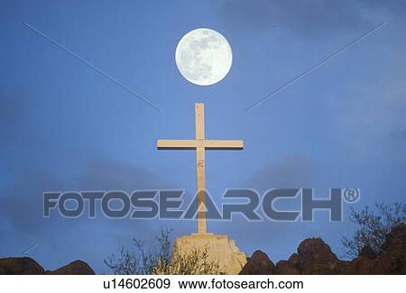 Cross under full moon View Large Photo Image Stock Photo - Cross under full moon. Fotosearch