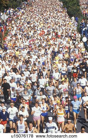 Stock Photo - Crowd of Runners in marathon from above, Washington, D. C.. Fotosearch