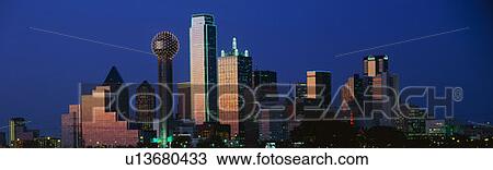 Stock Image - Dallas Skyline at dusk. Fotosearch