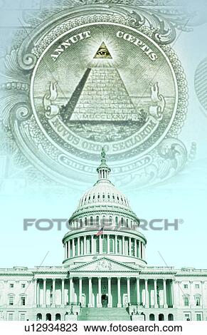 Stock Image - Digital composite: U. S. Capitol with money. Fotosearch