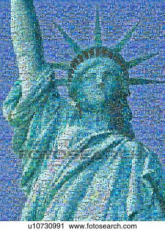 Stock Image - Digital mosaic of small images comprising Statue of Liberty. Fotosearch