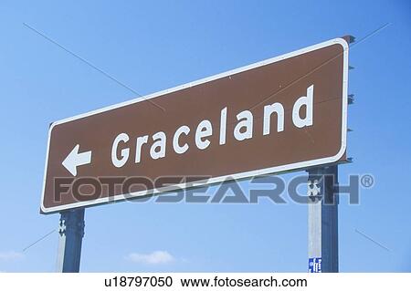 Stock Image - Directional sign to Graceland, home of Elvis Presley, Memphis, TN. Fotosearch