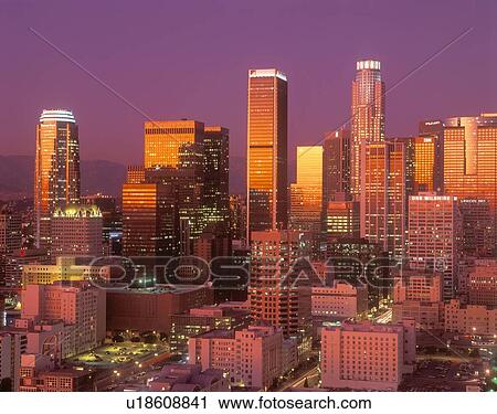 Stock Image - Downtown Los Angeles, California at sunset. Fotosearch