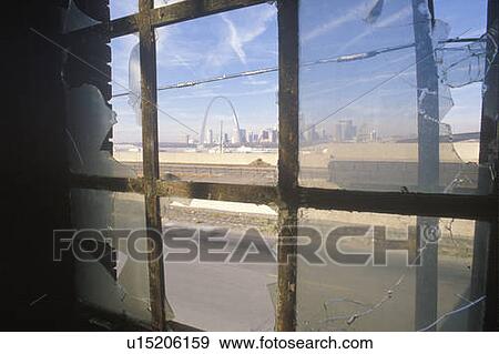 Downtown St. Louis through broken glass View Large Photo Image Stock Photo - Downtown St. Louis through broken glass. Fotosearch