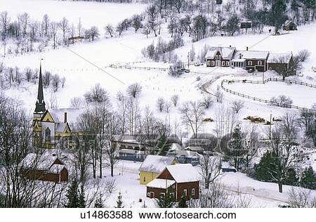Stock Photo - East Orange, VT covered in snow during winter. Fotosearch