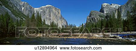 Picture - El Capitan Mountain And The Merced River, Yosemite National Park, California. Fotosearch