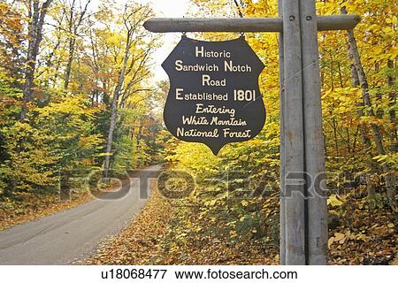 Stock Photo - Entrance to White Mountain National Forest at Historic Sandwich Notch, NH. Fotosearch