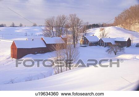 Stock Image - Farm Scene with Snow. Fotosearch