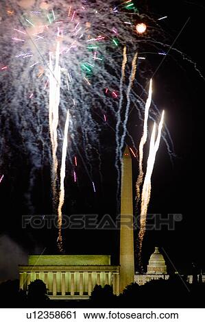 Stock Image - Fireworks exploding over Washington D. C.. Fotosearch