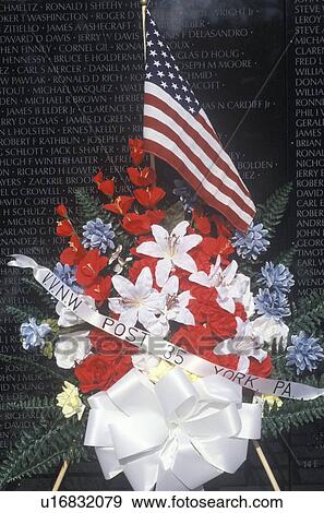 Flag and Flowers in front of Vietnam Wall Memorial, Washington, D. C. View Large Photo Image Stock Photo - Flag and Flowers in front of Vietnam Wall Memorial, Washington, D. C.. Fotosearch