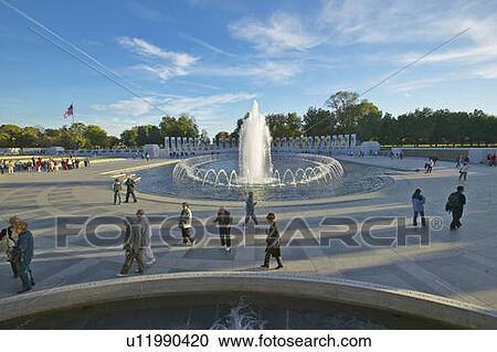 Stock Image - Fountains at the U. S. World War II Memorial commemorating World War II in Washington D. C. . Fotosearch