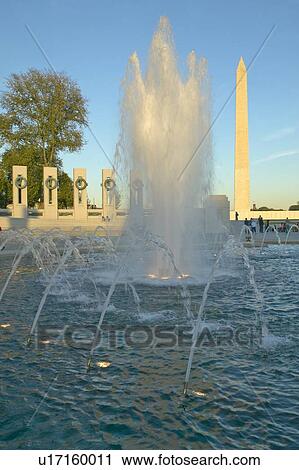 Stock Image - Fountains at the U. S. World War II Memorial commemorating World War II in Washington D. C. . Fotosearch