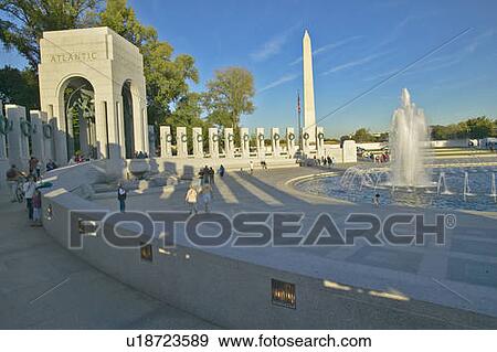 Stock Photo - Fountains at the U. S. World War II Memorial commemorating World War II in Washington D. C. . Fotosearch