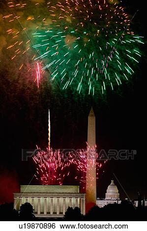 Stock Photograph - Fourth of July celebration with fireworks. Fotosearch