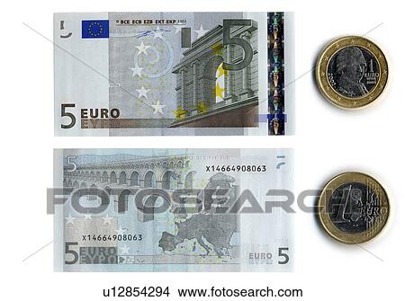 Front and back side of the Five Euro bank note and Euro coin View Large Photo Image Picture - Front and back side of the Five Euro bank note and Euro coin. Fotosearch