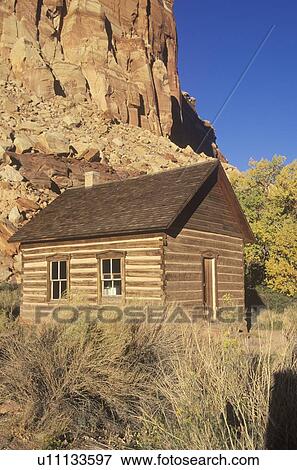 Stock Photo - Frontier schoolhouse, Capitol Reef, Southern UT. Fotosearch