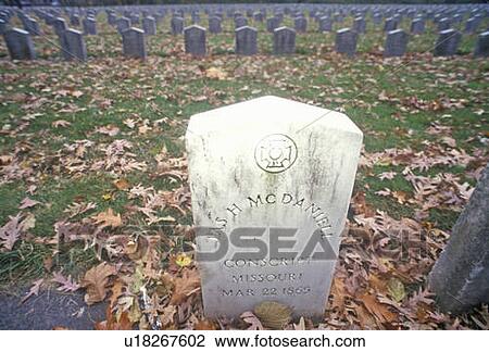 Stock Image - Gravestone in Confederate Cemetery, Rock Island, Illinois. Fotosearch