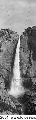 Stock Image - Grayscale of Bridal Veil Falls at Yosemite National Park, California. Fotosearch