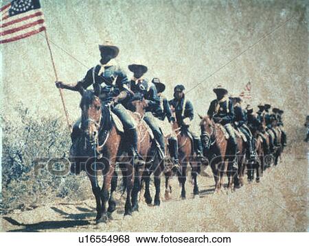Historical reenactment of U. S. cavalry on horseback with American flag View Large Photo Image Stock Photo - Historical reenactment of U. S. cavalry on horseback with American flag. Fotosearch